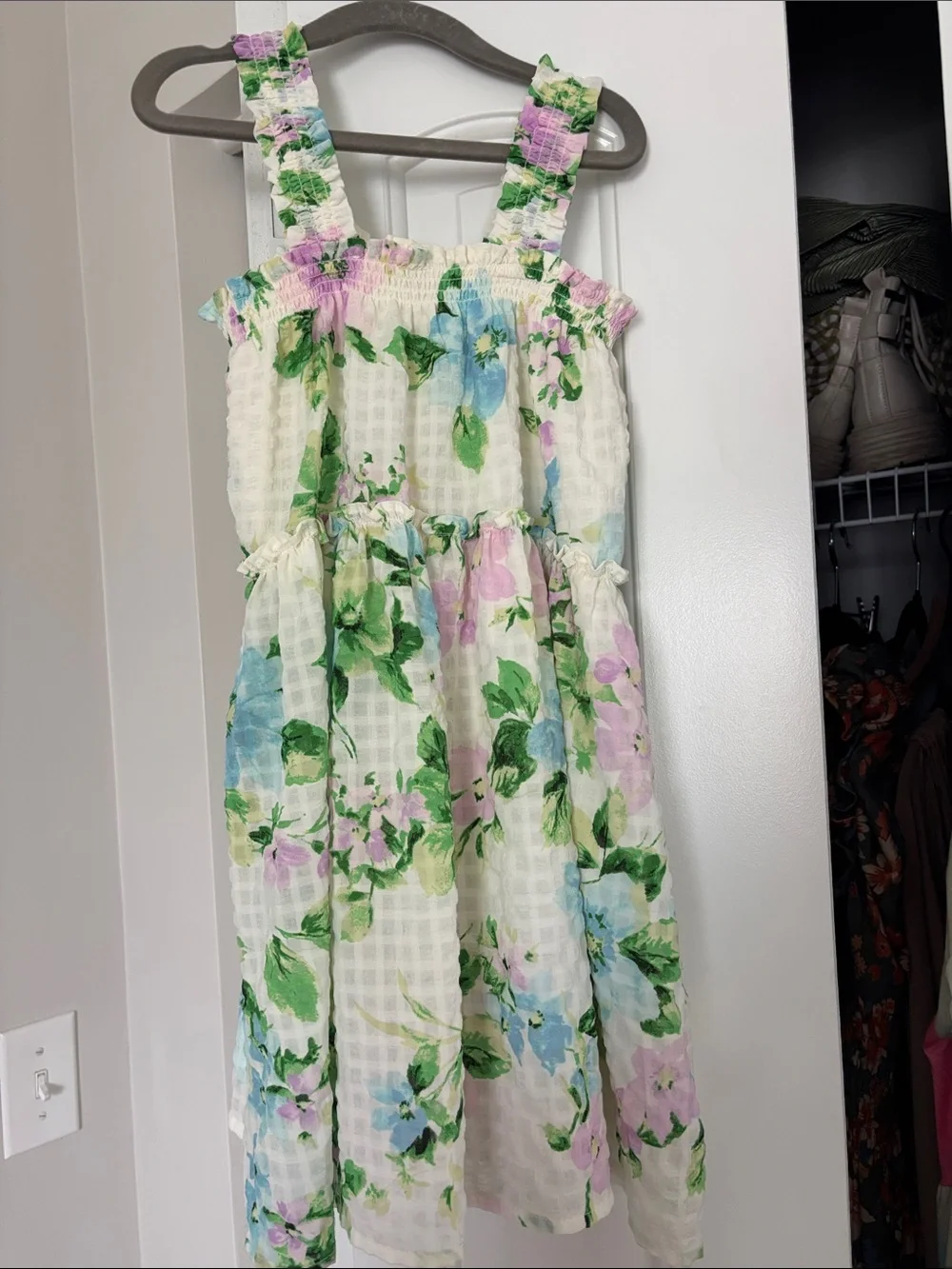 Old Navy Cream Floral Sundress with Pink, Blue & Green